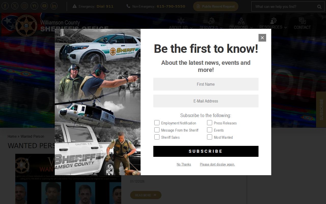 Williamson County arrest lookup official wanted persons publication
