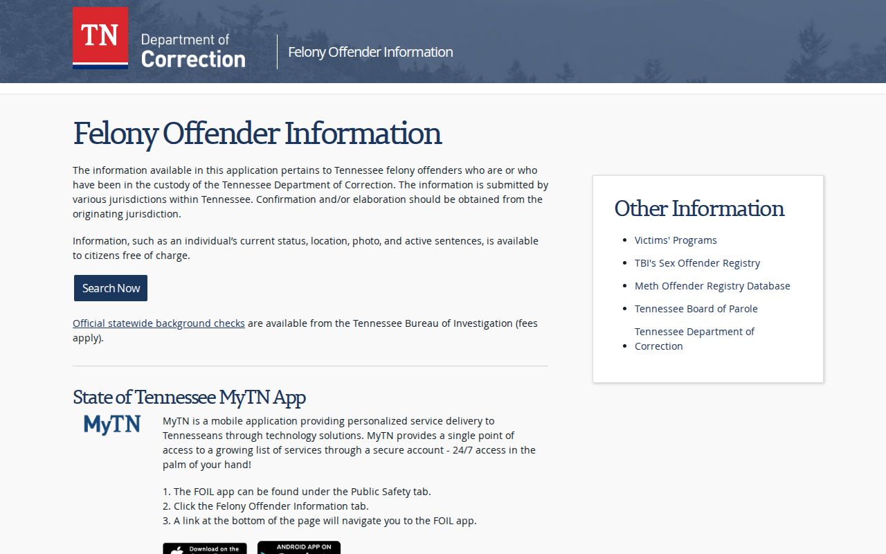 Williamson County criminal record TDOC felony offender search