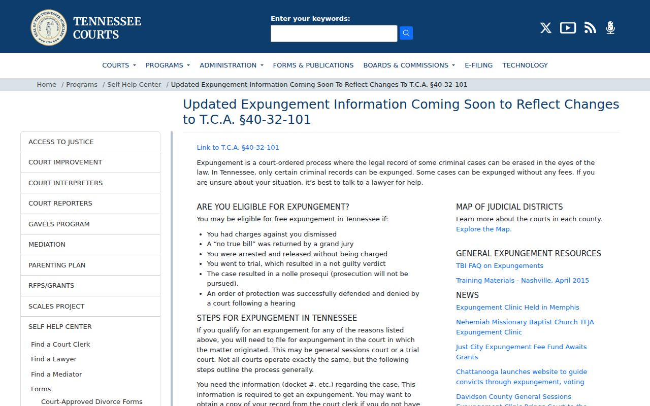 Williamson County criminal record Tennessee expungement forms