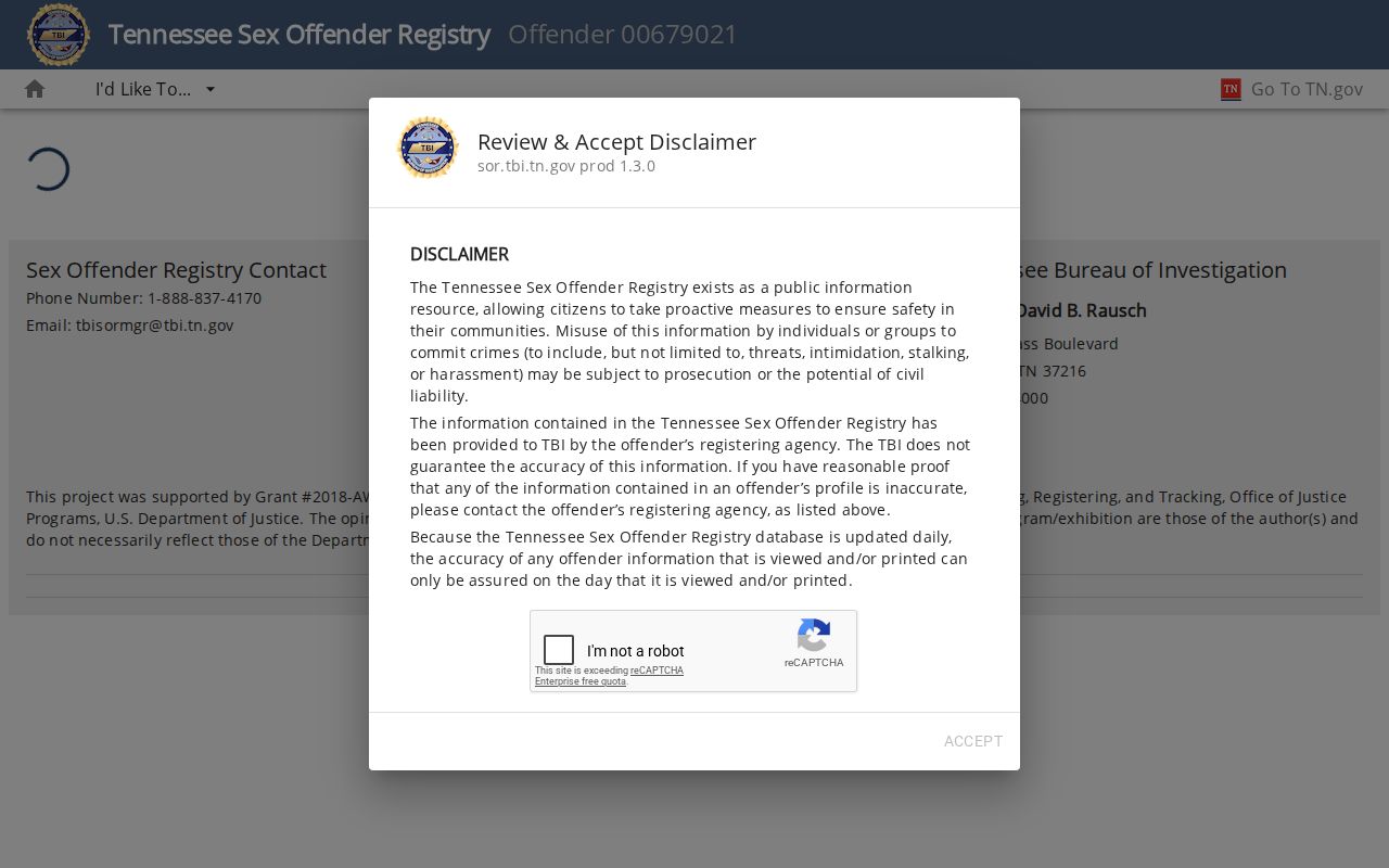 Williamson County sex offender registry Full Details field layout